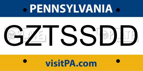 GZTSSDD Pennsylvania License Plate