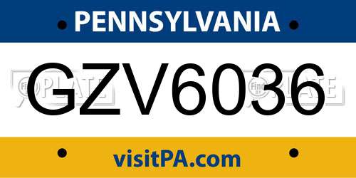 GZV6036 Pennsylvania License Plate
