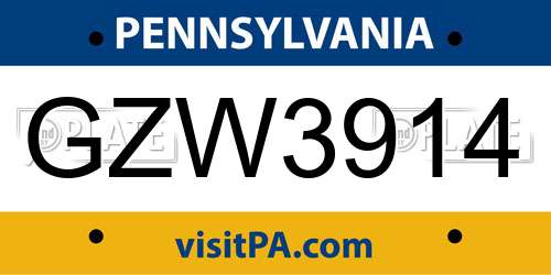 GZW3914 Pennsylvania License Plate