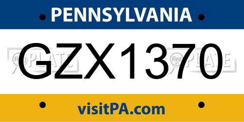 GZX1370 Pennsylvania License Plate
