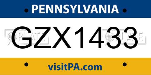 GZX1433 Pennsylvania License Plate