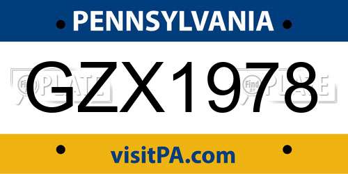 GZX1978 Pennsylvania License Plate