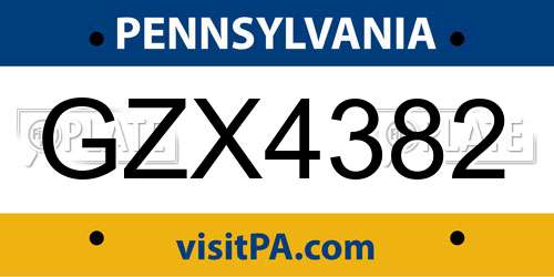 GZX4382 Pennsylvania License Plate