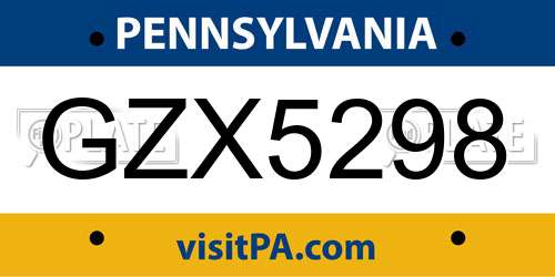 GZX5298 Pennsylvania License Plate