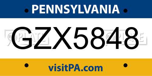 GZX5848 Pennsylvania License Plate