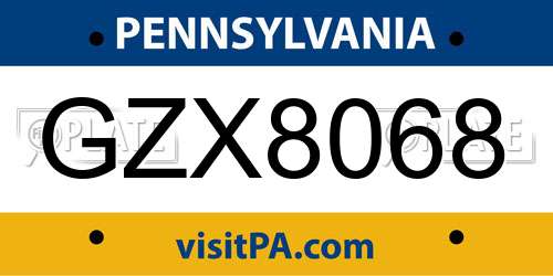 GZX8068 Pennsylvania License Plate