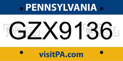 GZX9136 Pennsylvania License Plate