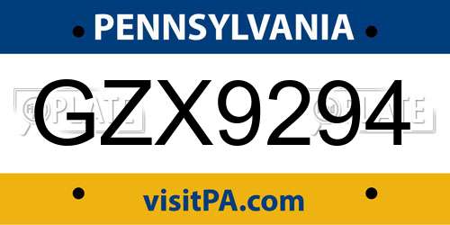 GZX9294 Pennsylvania License Plate
