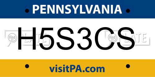 H5S3CS Pennsylvania License Plate