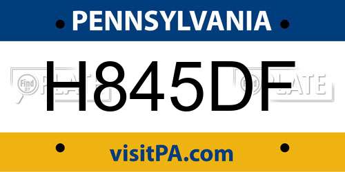 H845DF Pennsylvania License Plate