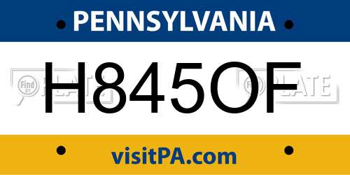 H845OF Pennsylvania License Plate