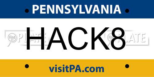 HACK8 Pennsylvania License Plate