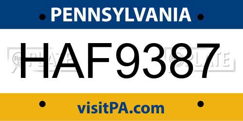 HAF9387 Pennsylvania License Plate