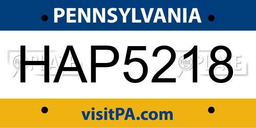 HAP5218 Pennsylvania License Plate
