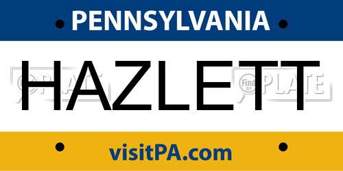 HAZLETT Pennsylvania License Plate