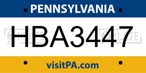 HBA3447 Pennsylvania License Plate