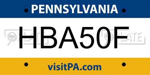HBA50F Pennsylvania License Plate