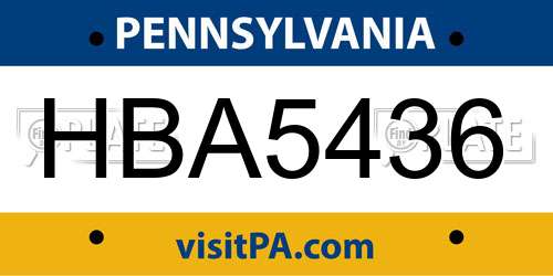 HBA5436 Pennsylvania License Plate