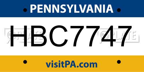 HBC7747 Pennsylvania License Plate