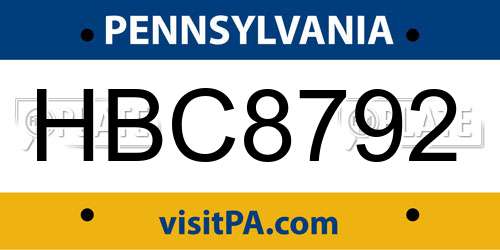HBC8792 Pennsylvania License Plate