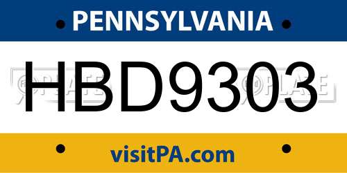 HBD9303 Pennsylvania License Plate