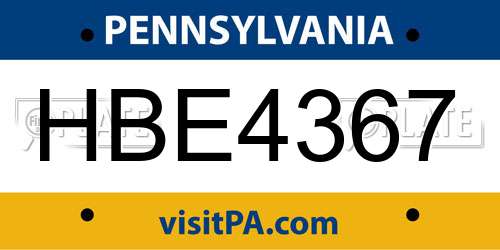 HBE4367 Pennsylvania License Plate
