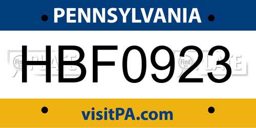 HBF0923 Pennsylvania License Plate