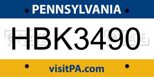 HBK3490 Pennsylvania License Plate