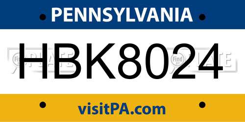 HBK8024 Pennsylvania License Plate