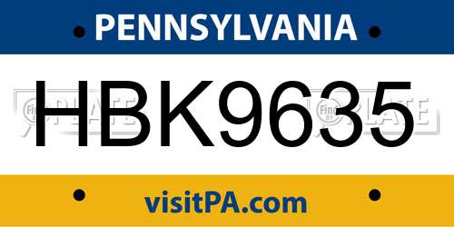 HBK9635 Pennsylvania License Plate