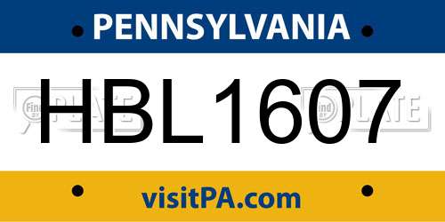 HBL1607 Pennsylvania License Plate