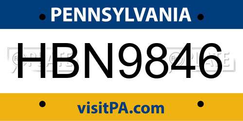 HBN9846 Pennsylvania License Plate