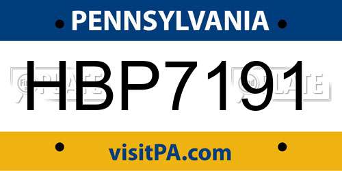HBP7191 Pennsylvania License Plate