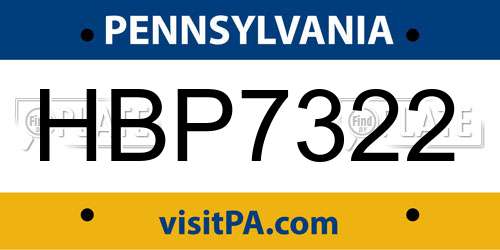 HBP7322 Pennsylvania License Plate