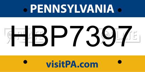 HBP7397 Pennsylvania License Plate