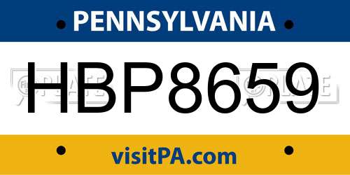 HBP8659 Pennsylvania License Plate
