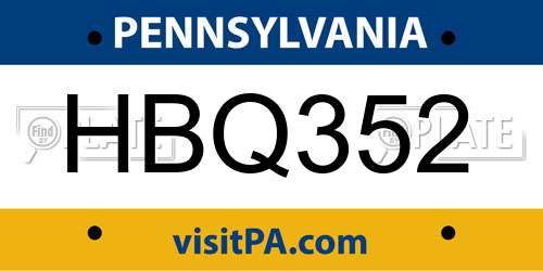 HBQ352 Pennsylvania License Plate