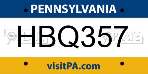 HBQ357 Pennsylvania License Plate