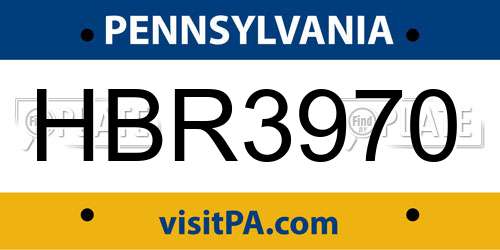 HBR3970 Pennsylvania License Plate