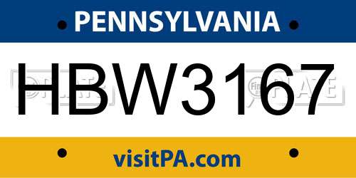 HBW3167 Pennsylvania License Plate