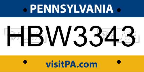 HBW3343 Pennsylvania License Plate