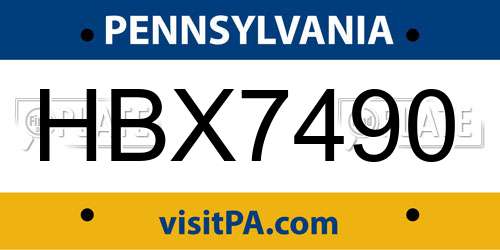 HBX7490 Pennsylvania License Plate