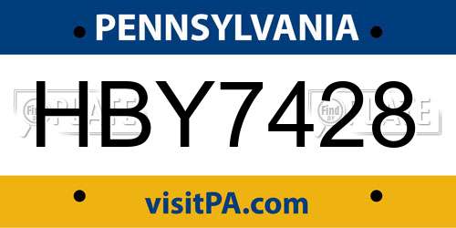 HBY7428 Pennsylvania License Plate