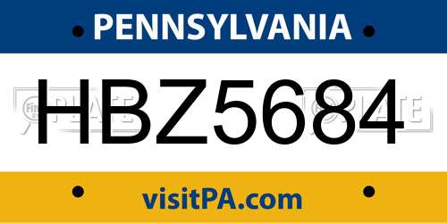HBZ5684 Pennsylvania License Plate