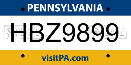 HBZ9899 Pennsylvania License Plate