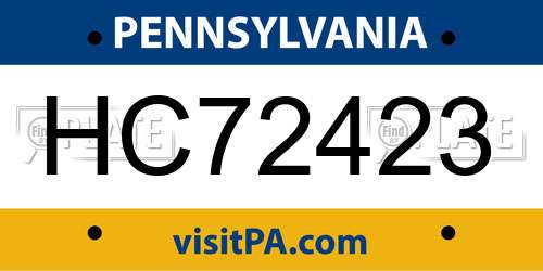 HC72423 Pennsylvania License Plate