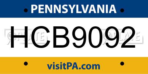 HCB9092 Pennsylvania License Plate