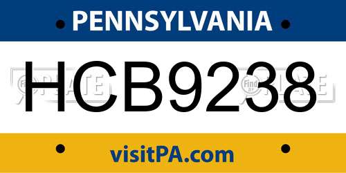 HCB9238 Pennsylvania License Plate