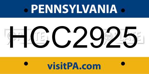 HCC2925 Pennsylvania License Plate