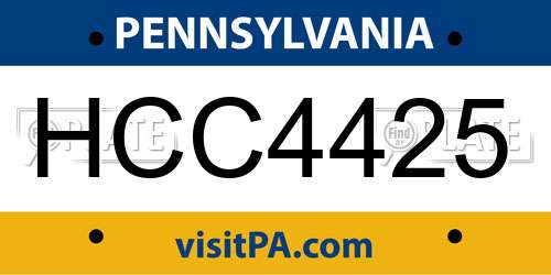 HCC4425 Pennsylvania License Plate